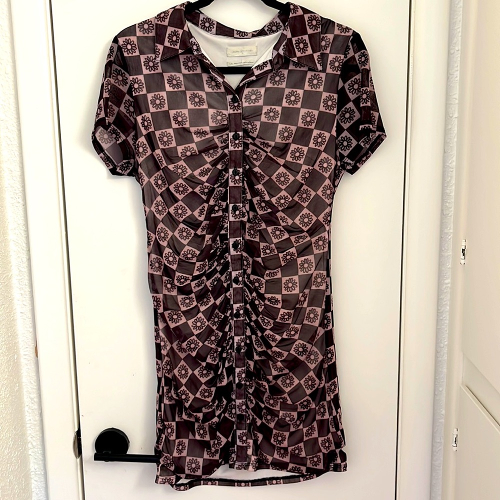 Mesh button front mini dress